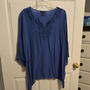 Blue Crochet Trim Women’s Top